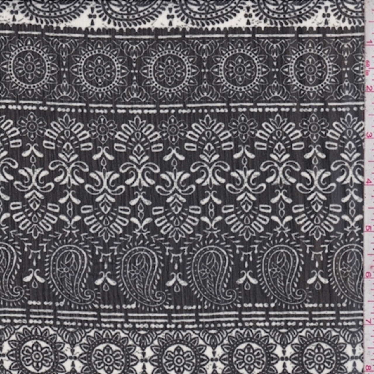 Black/Off White Deco Stripe Crinkle Chiffon Fabric By the Yard